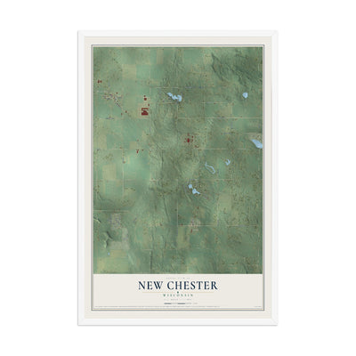 Map of New Chester, Wisconsin, 12 x 18 inch print in a white wood frame