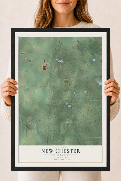 Map of New Chester, Wisconsin, 18 x 24 inch print in a black wood frame