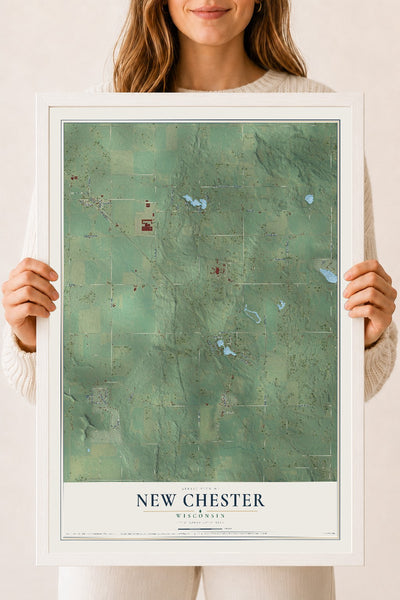 Map of New Chester, Wisconsin, 18 x 24 inch print in a white wood frame