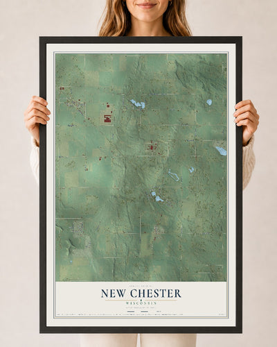 Map of New Chester, Wisconsin, 24 x 36 inch print in a black wood frame