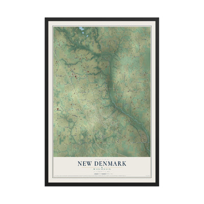 Map of New Denmark, Wisconsin, 12 x 18 inch print in a black wood frame
