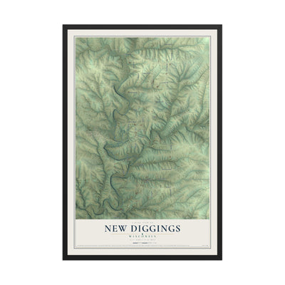 Map of New Diggings, Wisconsin, 12 x 18 inch print in a black wood frame