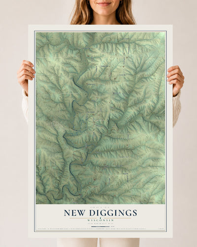 Map of New Diggings, Wisconsin, 24 x 36 inch unframed archival matte print