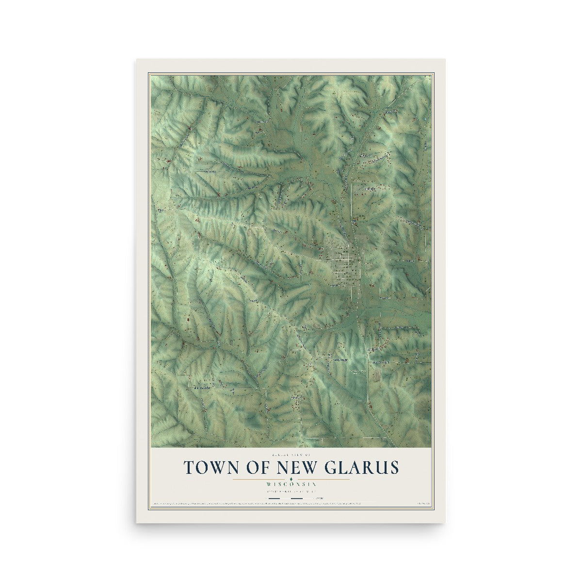 Map of the Town of New Glarus, Wisconsin, 12 x 18 inch unframed archival matte print