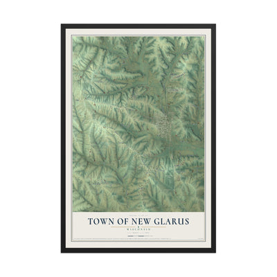 Map of the Town of New Glarus, Wisconsin, 12 x 18 inch print in a black wood frame