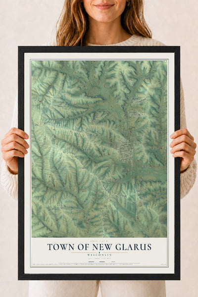 Map of the Town of New Glarus, Wisconsin, 18 x 24 inch print in a black wood frame