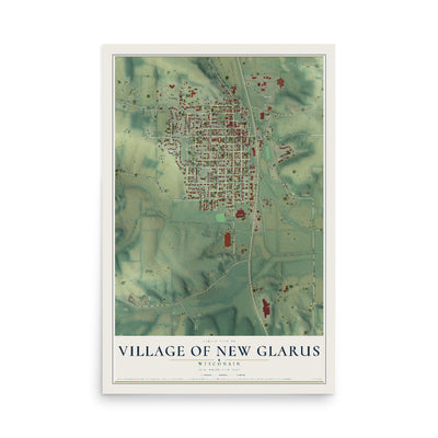 Map of New Glarus, Wisconsin, 12 x 18 inch unframed archival matte print