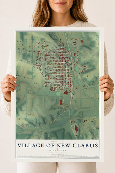 Map of New Glarus, Wisconsin, 18 x 24 inch unframed archival matte print