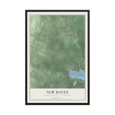 Map of New Haven, Adams County, Wisconsin, 12 x 18 inch print in a black wood frame