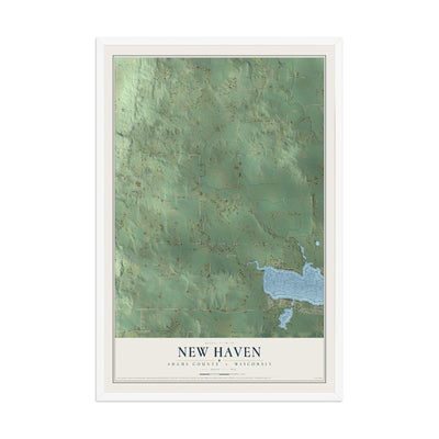 Map of New Haven, Adams County, Wisconsin, 12 x 18 inch print in a white wood frame
