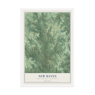 Map of New Haven, Dunn County, Wisconsin, 12 x 18 inch print in a white wood frame
