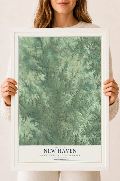 Map of New Haven, Dunn County, Wisconsin, 18 x 24 inch print in a white wood frame