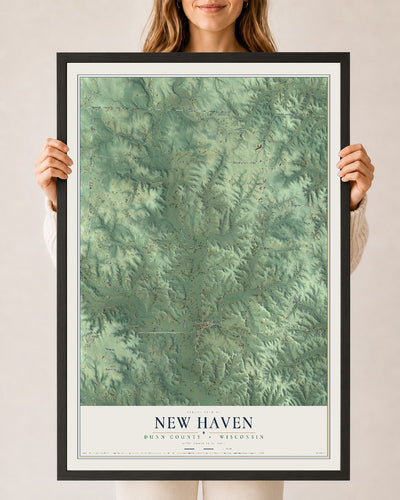 Map of New Haven, Dunn County, Wisconsin, 24 x 36 inch print in a black wood frame