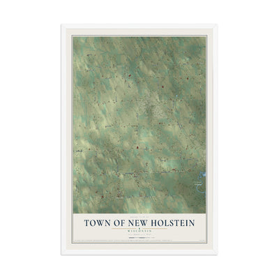 Map of the Town of New Holstein, Wisconsin, 12 x 18 inch print in a white wood frame