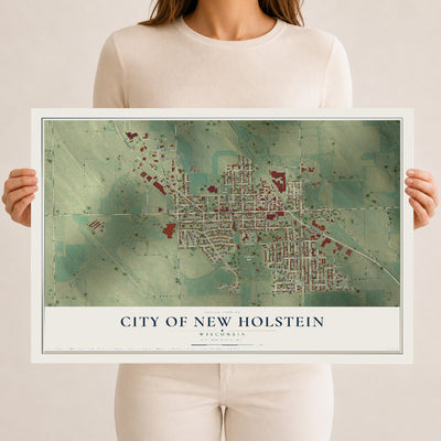 Map of New Holstein, Wisconsin, 12 x 18 inch unframed archival matte print
