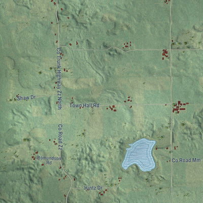 Close-up of the map of New Hope, Wisconsin print showing street and building detail