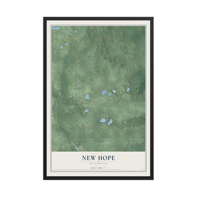 Map of New Hope, Wisconsin, 12 x 18 inch print in a black wood frame