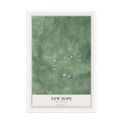 Map of New Hope, Wisconsin, 12 x 18 inch print in a white wood frame