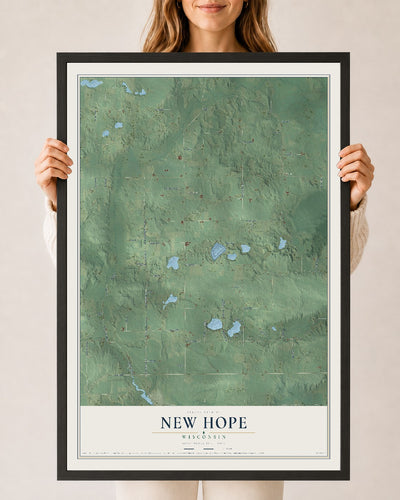Map of New Hope, Wisconsin, 24 x 36 inch print in a black wood frame