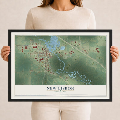 Map of New Lisbon, Wisconsin, 12 x 18 inch print in a black wood frame