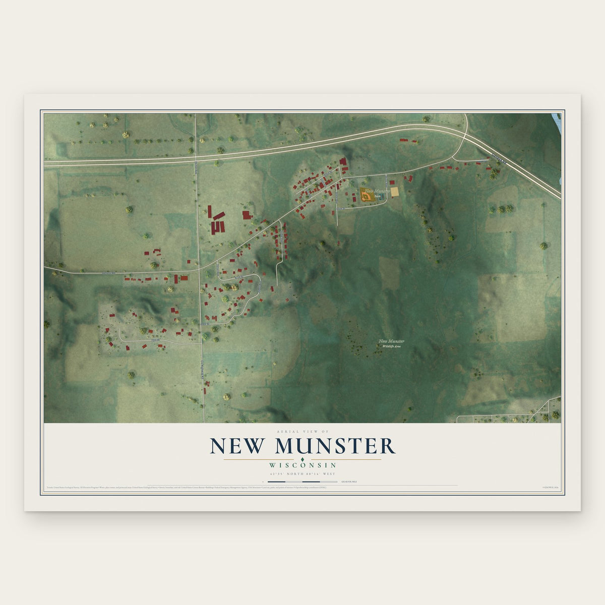 New Munster, Wisconsin map print, the full design