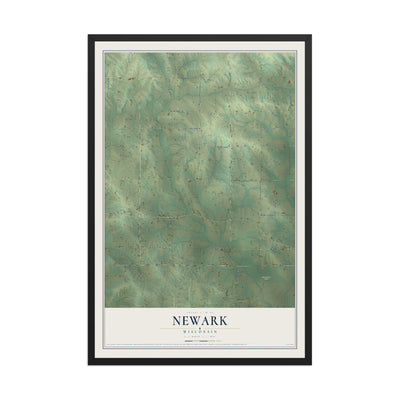 Map of Newark, Wisconsin, 12 x 18 inch print in a black wood frame