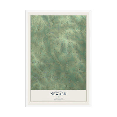 Map of Newark, Wisconsin, 12 x 18 inch print in a white wood frame