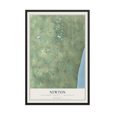 Map of Newton, Manitowoc County, Wisconsin, 12 x 18 inch print in a black wood frame