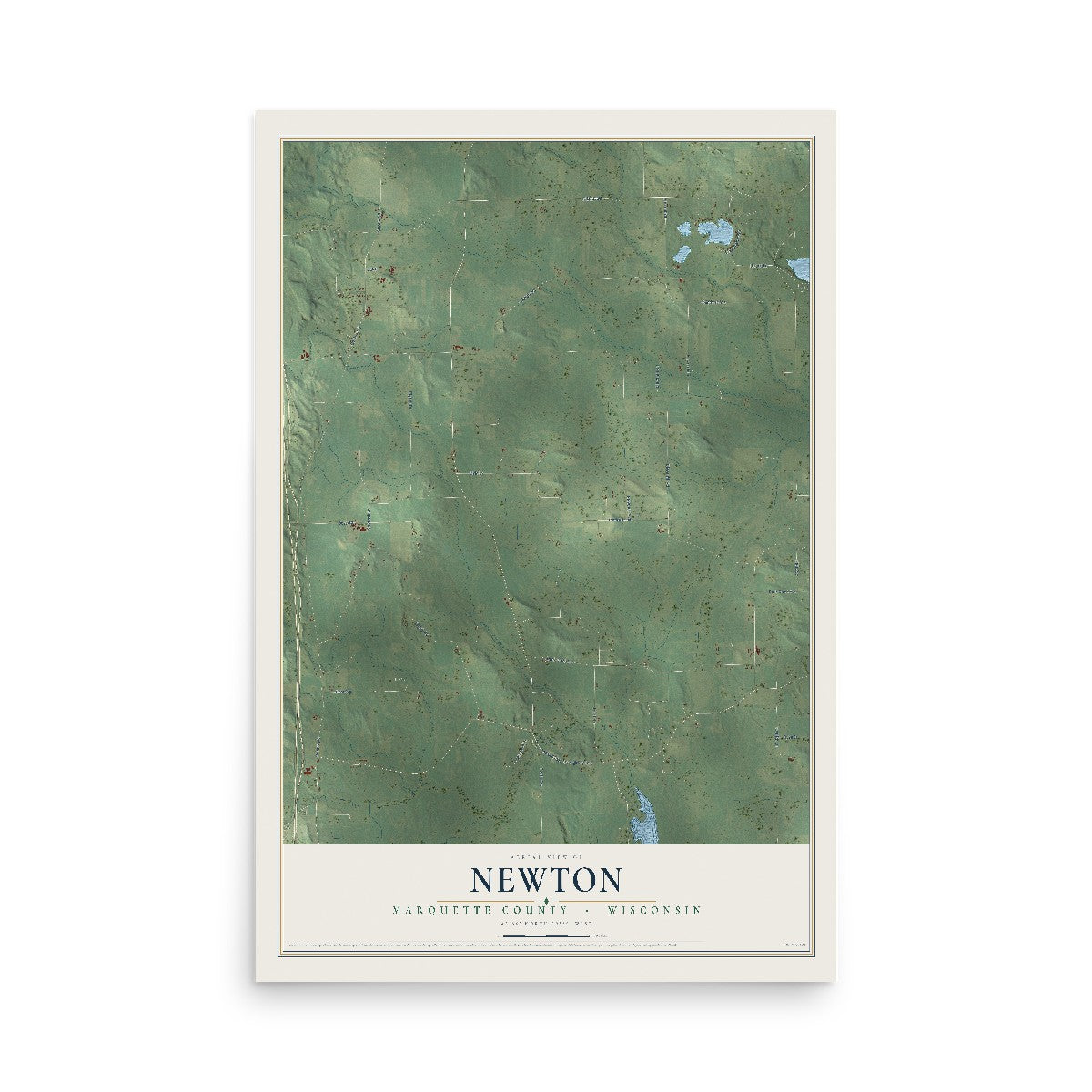 Map of Newton, Marquette County, Wisconsin, 12 x 18 inch unframed archival matte print