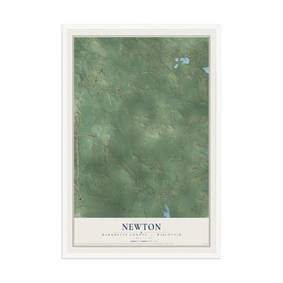 Map of Newton, Marquette County, Wisconsin, 12 x 18 inch print in a white wood frame
