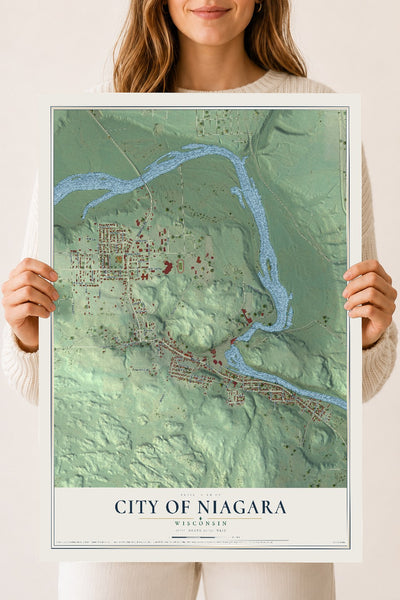 Map of Niagara, Wisconsin, 18 x 24 inch unframed archival matte print