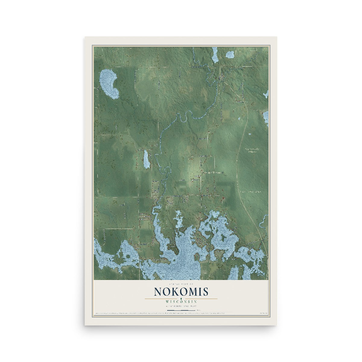 Map of Nokomis, Wisconsin, 12 x 18 inch unframed archival matte print