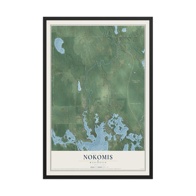 Map of Nokomis, Wisconsin, 12 x 18 inch print in a black wood frame