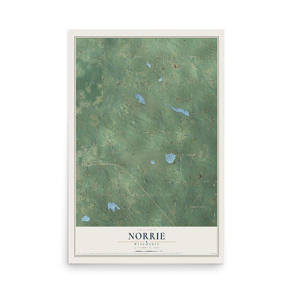 Map of Norrie, Wisconsin, 12 x 18 inch unframed archival matte print