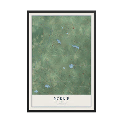 Map of Norrie, Wisconsin, 12 x 18 inch print in a black wood frame