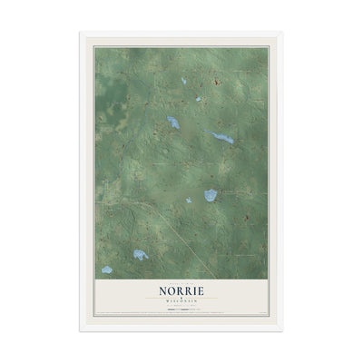 Map of Norrie, Wisconsin, 12 x 18 inch print in a white wood frame