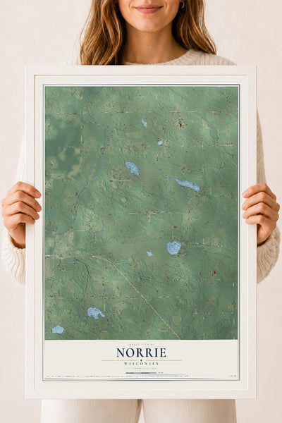 Map of Norrie, Wisconsin, 18 x 24 inch print in a white wood frame