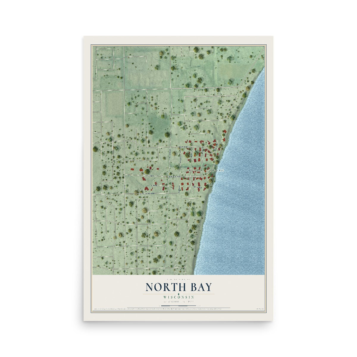 Map of North Bay, Wisconsin, 12 x 18 inch unframed archival matte print