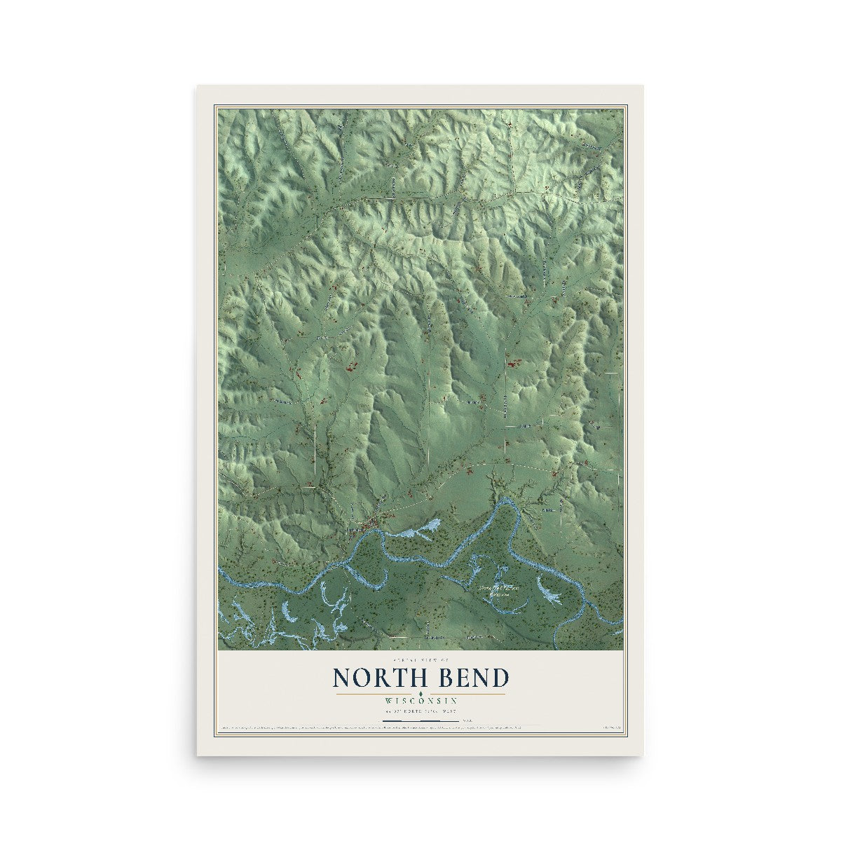 Map of North Bend, Wisconsin, 12 x 18 inch unframed archival matte print