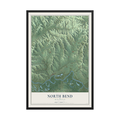 Map of North Bend, Wisconsin, 12 x 18 inch print in a black wood frame
