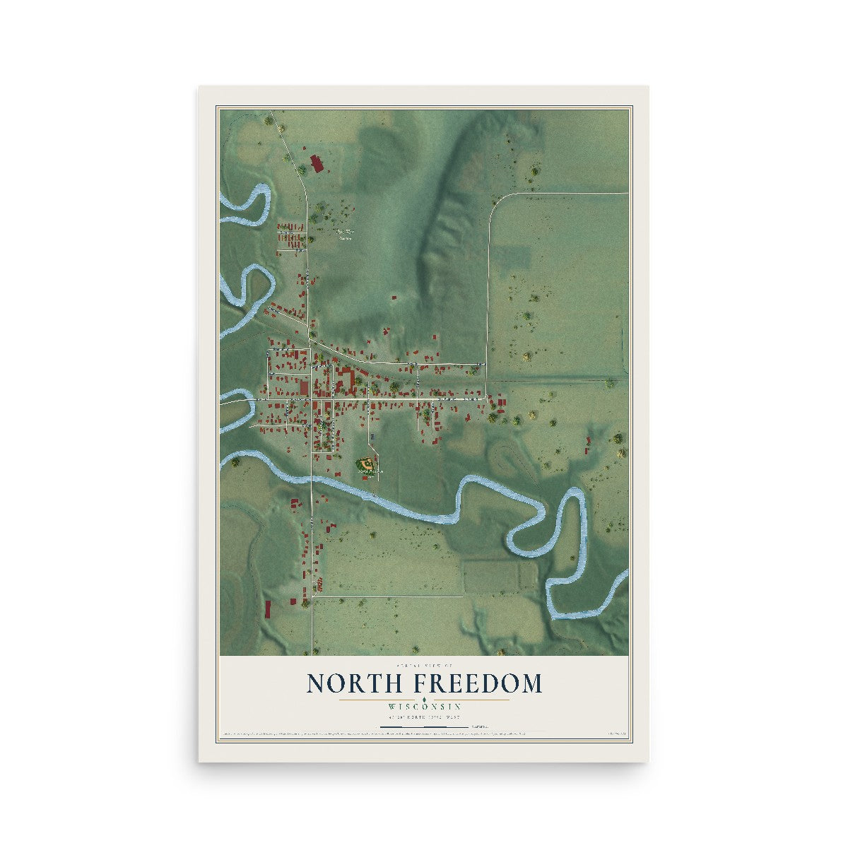 Map of North Freedom, Wisconsin, 12 x 18 inch unframed archival matte print