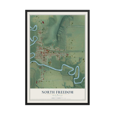 Map of North Freedom, Wisconsin, 12 x 18 inch print in a black wood frame