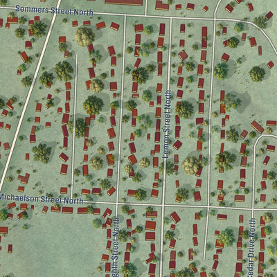 Close-up of the map of North Hudson, Wisconsin print showing street and building detail