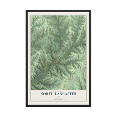 Map of North Lancaster, Wisconsin, 12 x 18 inch print in a black wood frame