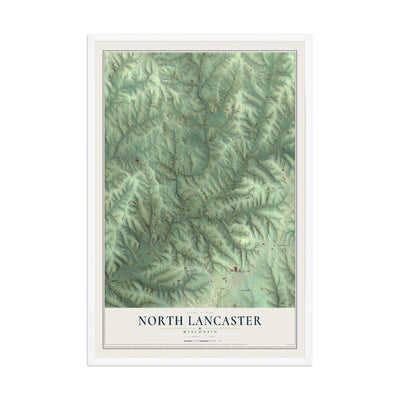 Map of North Lancaster, Wisconsin, 12 x 18 inch print in a white wood frame