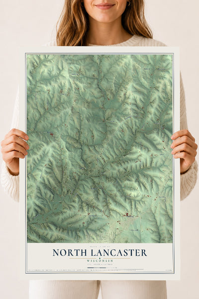 Map of North Lancaster, Wisconsin, 18 x 24 inch unframed archival matte print