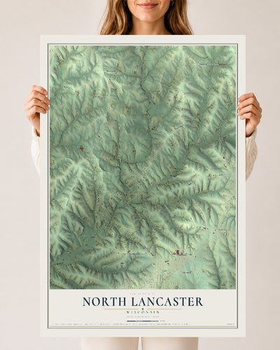 Map of North Lancaster, Wisconsin, 24 x 36 inch unframed archival matte print