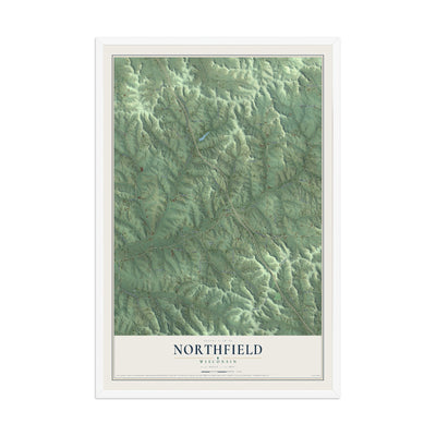 Map of Northfield, Wisconsin, 12 x 18 inch print in a white wood frame