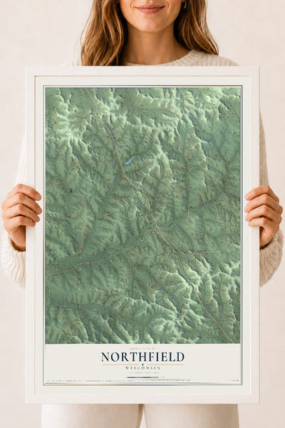 Map of Northfield, Wisconsin, 18 x 24 inch print in a white wood frame