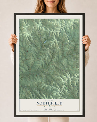 Map of Northfield, Wisconsin, 24 x 36 inch print in a black wood frame